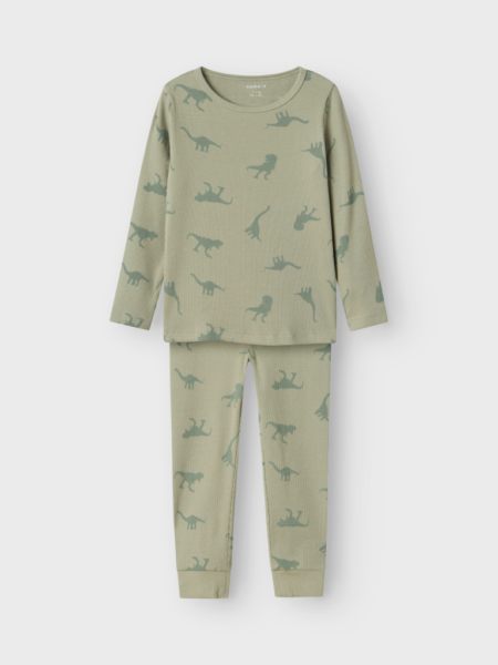NAME IT NIGHTSET- Pysjamas, AGAVE GREEN DINO RIB NOOS