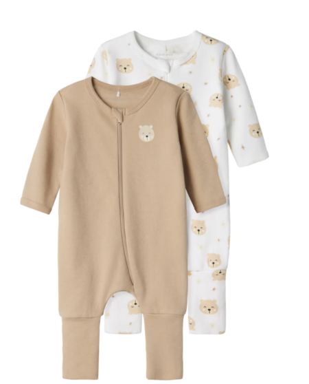 NAME IT, NIGHTSUIT 2P ZIP, Pysjamas, 2pakning, OXFORD BEAR, Bjørn