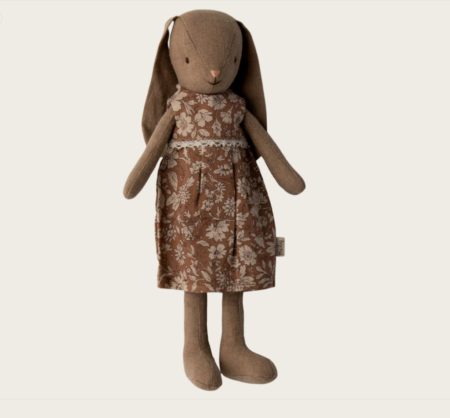 Maileg Bunny - Kanin ,size 2, Brown - Dress- Blomstret Kjole