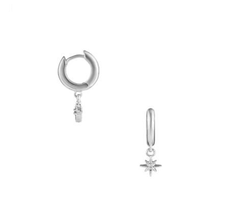 Orelia,Pave Micro Starburst Huggie Hoop, Øredobber, 925 sterlingsølvbelagt messing, Silver