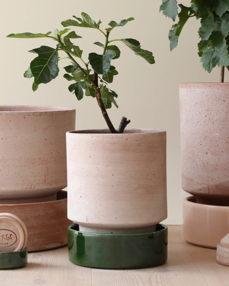 Bergs Hoff RAW Rosa, Ø 14 cm, Pot, Potte med grønn glasert underskål