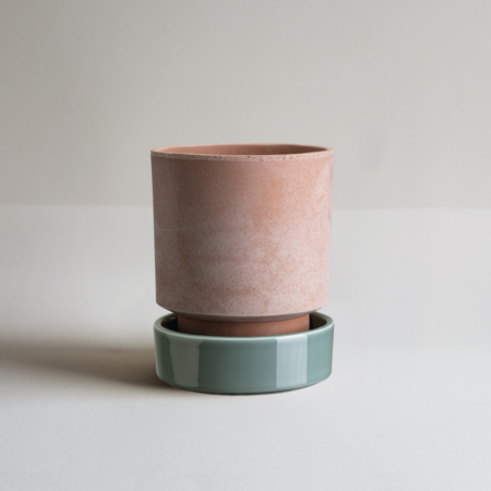 Bergs Hoff RAW Rosa, Ø 14 cm, Pot, Potte med  misty blue glasert underskål
