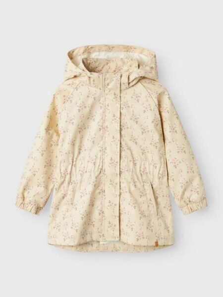 LIL  ATELIER GERDA LONG JACKET AOP FO LIL- VANNTETT LANG JAKKE- Bleached Sand ,Småblomstret