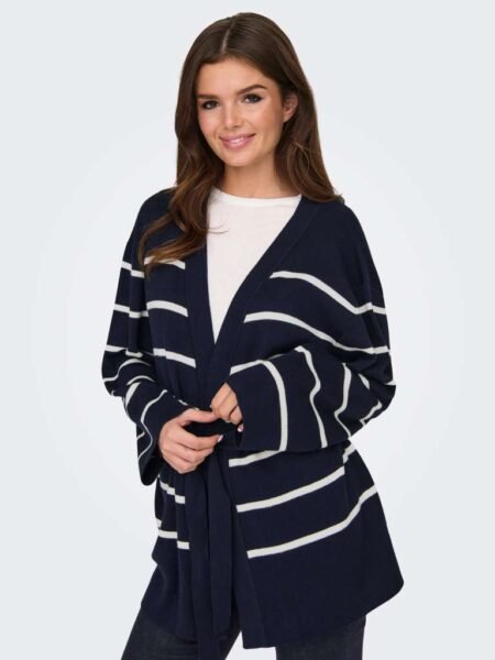 JDY SARA LIFE L/S STRIPE CARDIGAN KNT- Sky Captain EGGNOG- Marineblå Med Offwhite Striper
