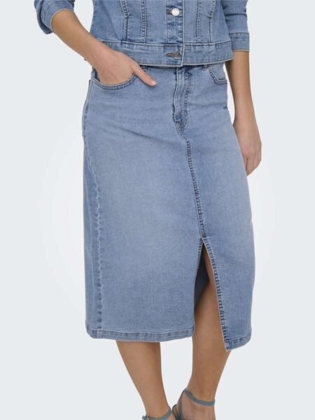 JDY MOON HW MIDI SLIT SKIRT MIX DNM- Dongeriskjørt. Medium Blue Denim