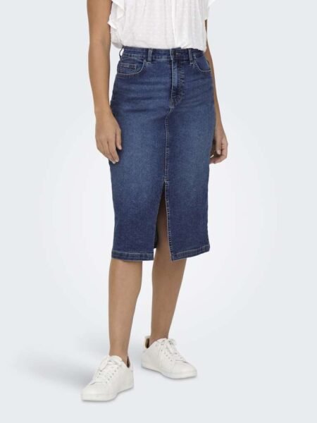 JDY MOON HW MIDI SLIT SKIRT MIX DNM- Dongeriskjørt. Dark Blue Denim