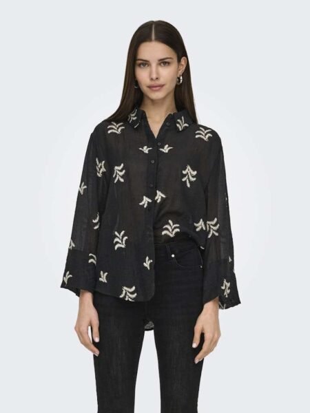 JDY THEO 7/8 EMBROIDERY SHIRT, Skjorte, Black SANDSHELL EMBROIDERY