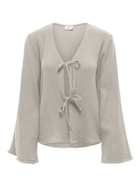 JDY THEIS LIFE L/S TOP WVN DIA, Krinklet bomullstopp, Silver Lining Knytebluse/ Lys beige