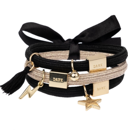 Dark Department Hair Ties 3 pk Charm Combo- 3pk Hårstrikk Med Charms, All blacks W/ Gold