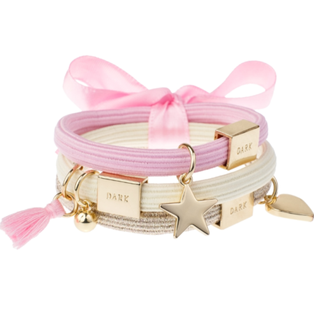 Dark Department Hair Ties 3 pk Charm Combo- 3pk Hårstrikk Med Charms, Yellow & Pink W/Gold