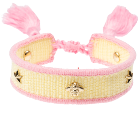 Dark Department, Vevet armbånd, Woven Friendship Bracelet Thin W/Sign Studs, Pale Yellow & Bubblegum Pink/Gul & Rosa