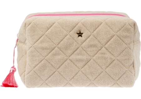Dark Department, Terry Quilted Make-Up Pouch Large,Toalettmappe, Sand W/Bubblegum Pink/Beige & Rosa