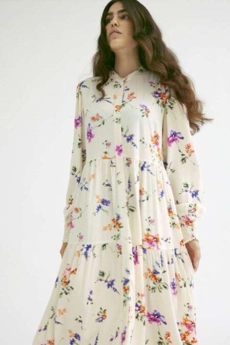 YAS ASINA LS LONG SHIRT DRESS S. NOOS- Kjole, Whitecap Gray BOTANICA PRINT