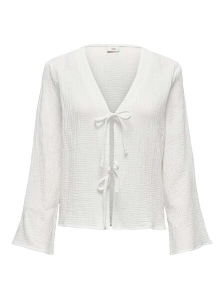 JDY THEIS LIFE L/S TOP WVN DIA, Krinklet bomullstopp/Knytebluse, Cloud Dancer/Hvit