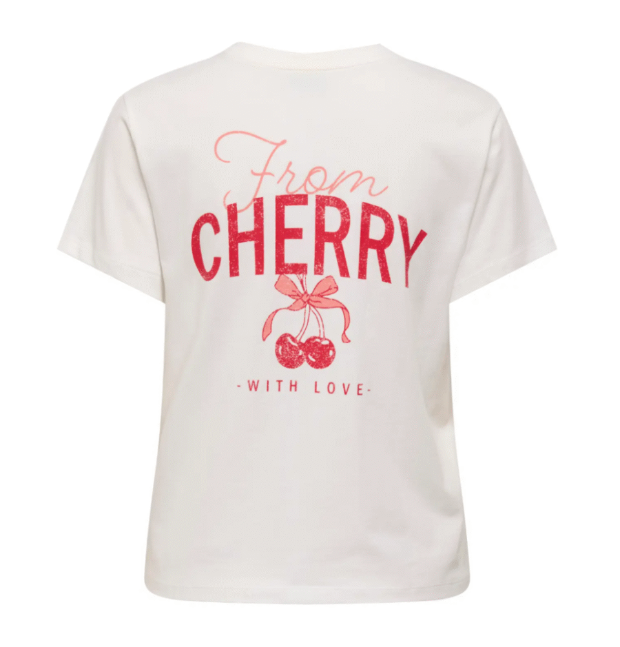 JDY DAISY S/S PRINT TOP JRS T Skjorte, Cloud Dancer FRONT/BACK CHERRY - Bilde 2