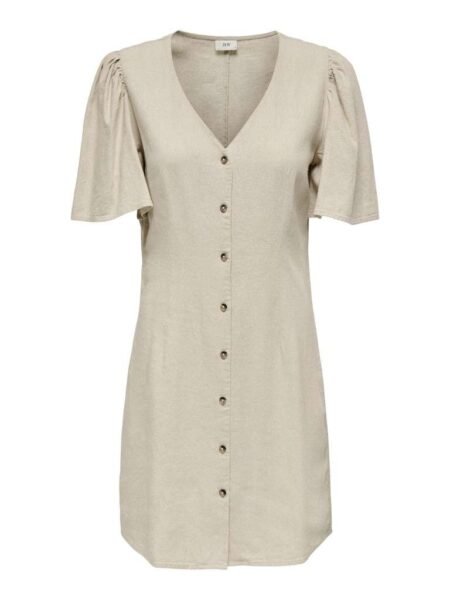 JDY SAY S/S LINEN SHIRT DRESS, Lin-& viskose kjole, Oatmeal MELANGE
