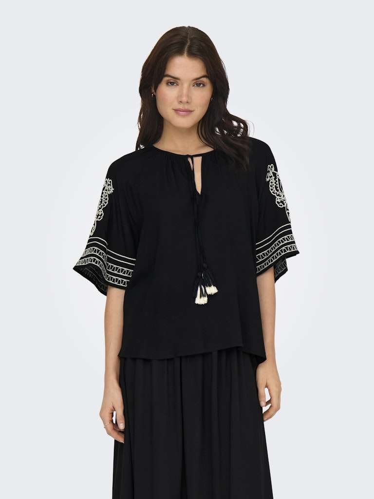 JDY RISSO LIFE BIANCA L/S TOP, Bluse, Black W. TAPIOCA EMBROIDERY - Bilde 2