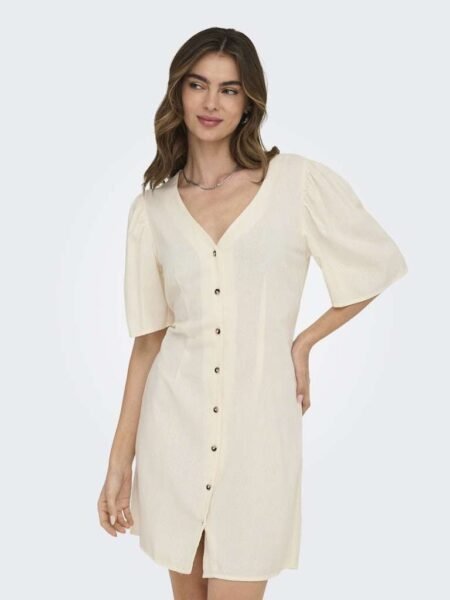 JDY SAY S/S LINEN SHIRT DRESS, Lin-& viskose kjole, Snow White