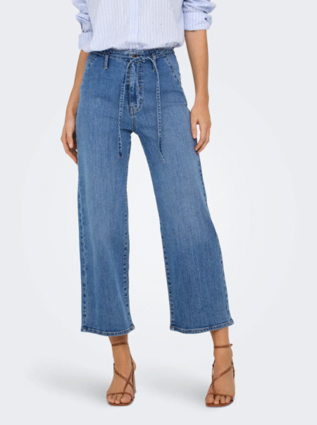 JDY VANESSA HW WIDE CROPPED JEANS DNM, Medium Blue Denim