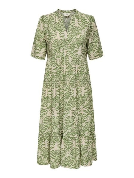 JDY TROYA LIFE 2/4 MIDI DRESS, Kale TAPIOCA PALM TREES, Kjole,Grønn