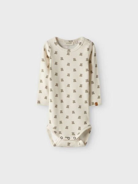 LIL ATELIER GAVO EMO LS SLIM BODY, Turtledove TEDDY BEAR/ Offwhite TEDDYBJØRN