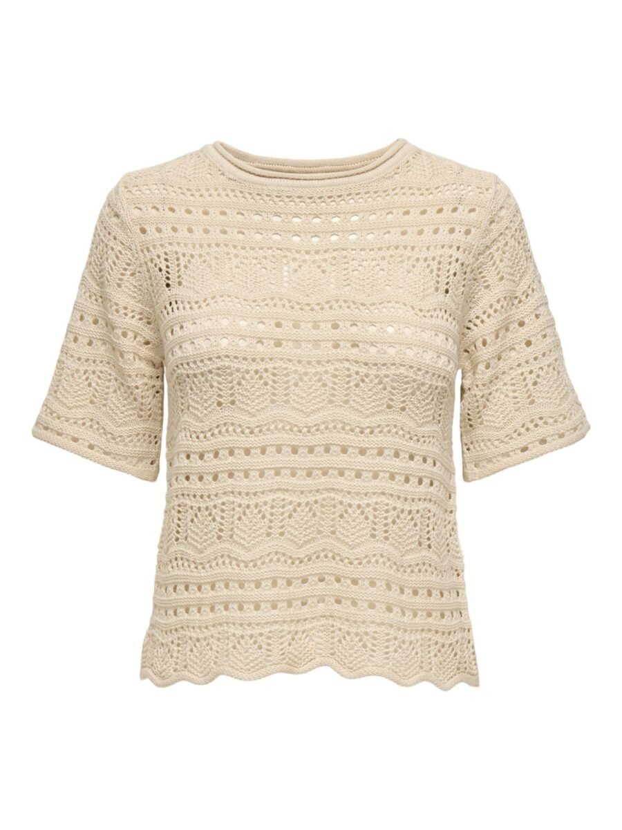 JDY SUN LAY 2/4 PULLOVER KNT, Heklet Genser Med 2/4 Arm, Tapioca - Bilde 4