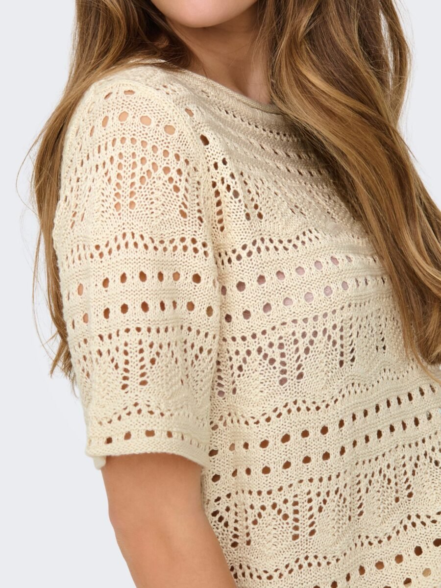 JDY SUN LAY 2/4 PULLOVER KNT, Heklet Genser Med 2/4 Arm, Tapioca - Bilde 3