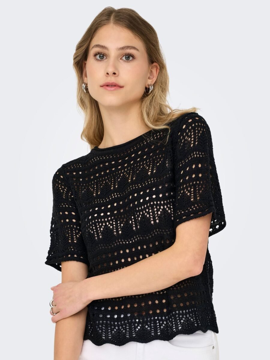 JDY SUN LAY 2/4 PULLOVER KNT, Heklet Genser Med 2/4 Arm, Black