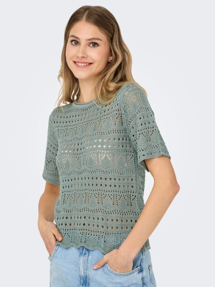 JDY SUN LAY 2/4 PULLOVER KNT, Heklet Genser Med 2/4 Arm, Chinois Grønn - Bilde 2