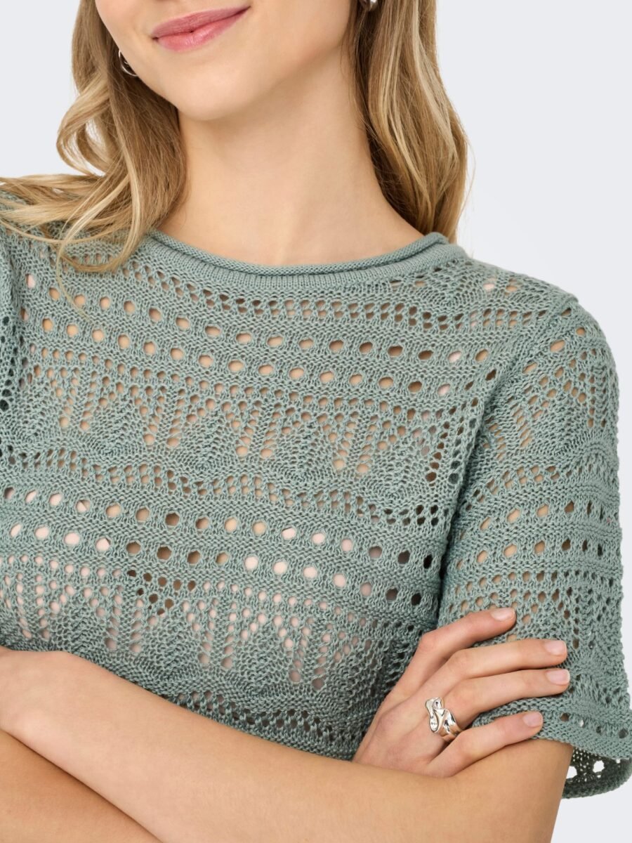 JDY SUN LAY 2/4 PULLOVER KNT, Heklet Genser Med 2/4 Arm, Chinois Grønn - Bilde 3