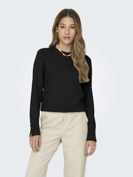 JDY MALOU L/S ON BUTTON PULLOVER, Viskose-genser, Black/ Svart