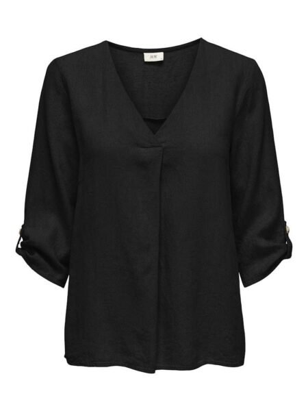 JDY SAY 3/4 LINEN V-NECK TOP ,Lin- viskose topp,Black/ Sort