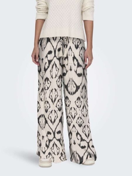 JDY BREE LIFE MW WIDE PANT. Viskosebukse, Cement BLACK_BIG_IKAT
