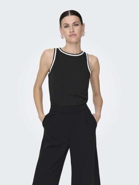 JDY ERIN S/L CONTRAST TOP JRS,- Singlet,  BLACK_CLOUD DANCER CO