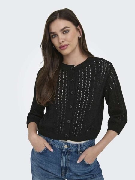 JDY SUSANNAH 3/4 SHORT CARDIGAN,Black/Sort, Strikket-cardigan