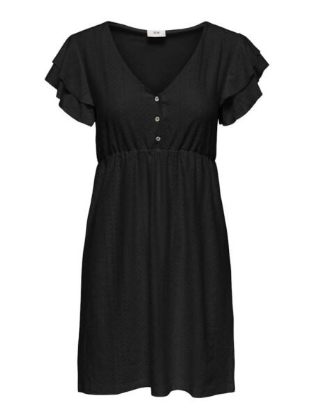 JDY CATHINKA S/S V-NECK DRESS JRS DIA- Kjole, Black FLORA