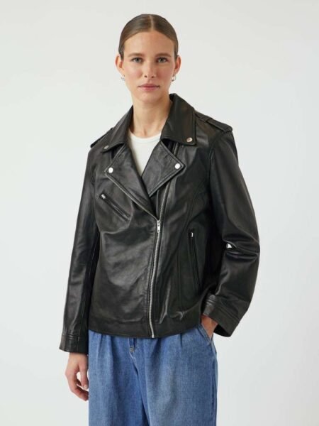 YAS , ANE LS LEATHER JACKET NOOS,LAMME SKINNJAKKE, BLACK/SVART