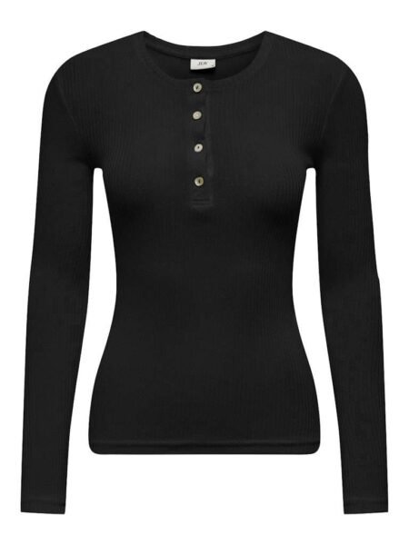 JDY SUMA RIB L/S WOOLBLEND PLCK TOP,Ull-& viskosetopp, Black/ Svart