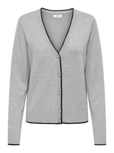 JDY BASICA L/S V-NECK CONTRAST CARDI KNT, Light Grey Melange BLACK CONTRAST