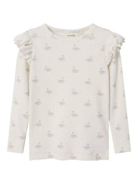 LIL ATELIER, GAVO EKO LS SLIM TOP, Genser, Pastel Parchment SWAN, Svaner