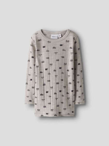 NAME IT, WANG WOOL NEEDLE LS TOP- Ulltrøye Med Småbiler, Grå/Nacreous Cloud Small cars