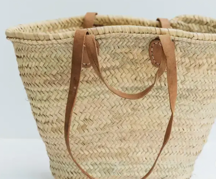 Håndlaget Stråveske / Bag Med  Dobbel Mørk Brun Skinnrem - Bilde 2