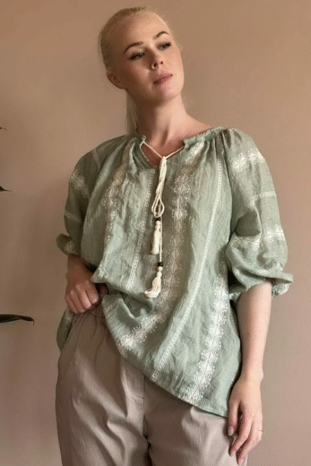 Copenhagen Lux Bluse Med Broderi, Army/ Grønn