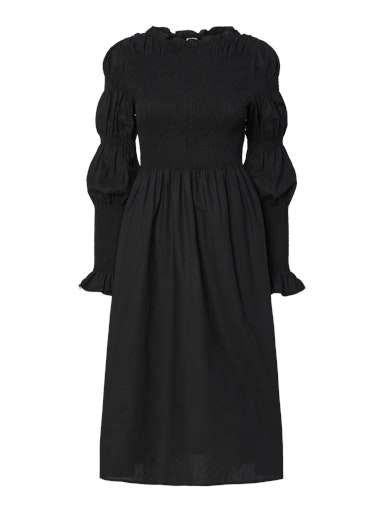 YAS CHEMMA LS SMOCK MIDI DRESS, Kjole, Black/ Svart