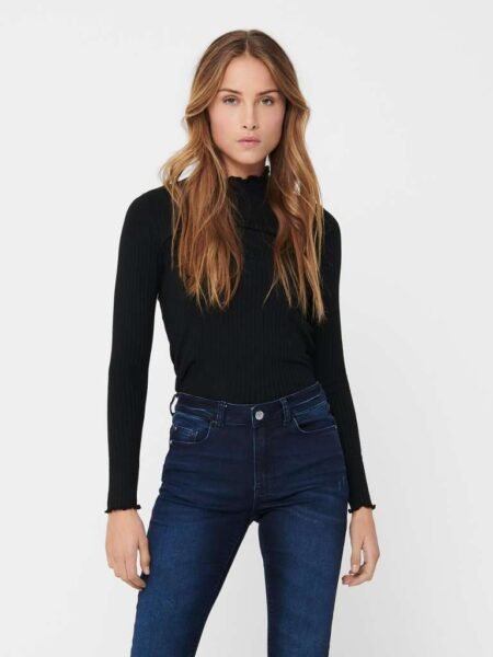 JDY FRANSISKA L/S HIGHNECK TOP, Black/Svart
