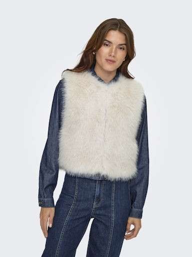 JDY ORA FAUX FUR WAISTCOAT OTW SIE- Vest I Fuskepels, Birch/ Offwhite