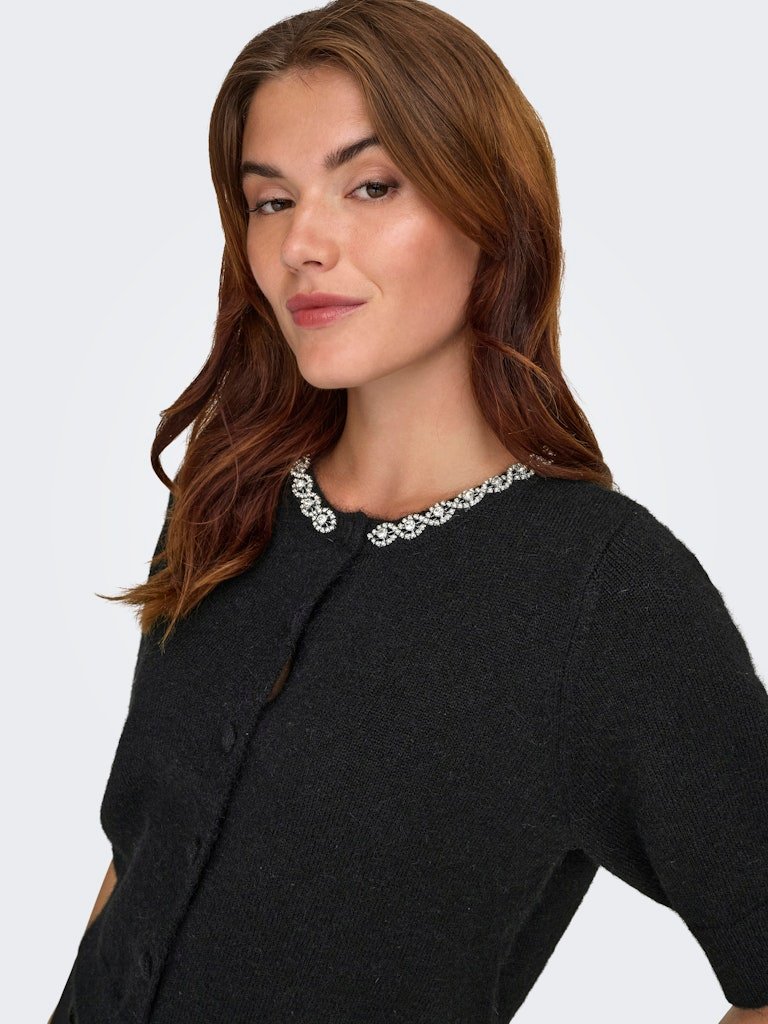 JDY ALVA LIFE 2/4 EMBEL CARDIGAN KNT NOOS, Black SILVER EMBELLISHMENT, Svart Med Strass - Bilde 4