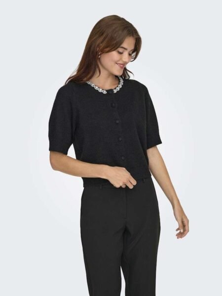 JDY ALVA LIFE 2/4 EMBEL CARDIGAN KNT NOOS, Black SILVER EMBELLISHMENT, Svart Med Strass