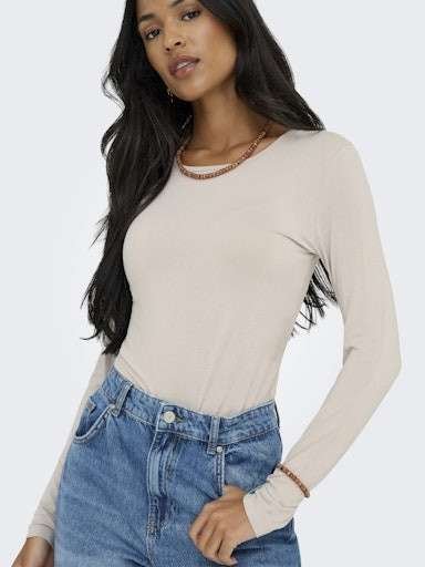 JDY MILA L/S O-NECK TOP JRS NOOS- Viskosetrøye,  Chateau Gray