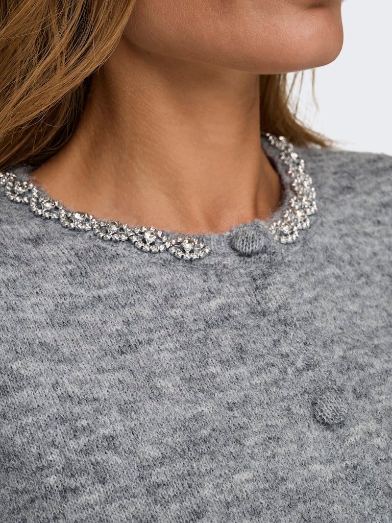 JDY ALVA LIFE 2/4 EMBEL CARDIGAN KNT NOOS, Medium Grey Melange SILVER EMBELLISHMENT - Bilde 2